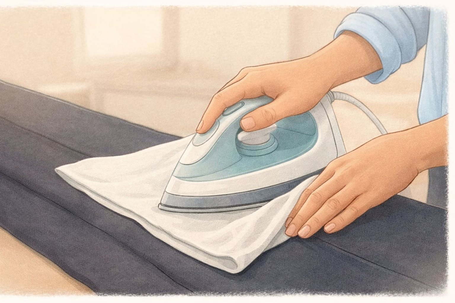 Press cloth used on dark trousers to prevent shine while pressing a crease