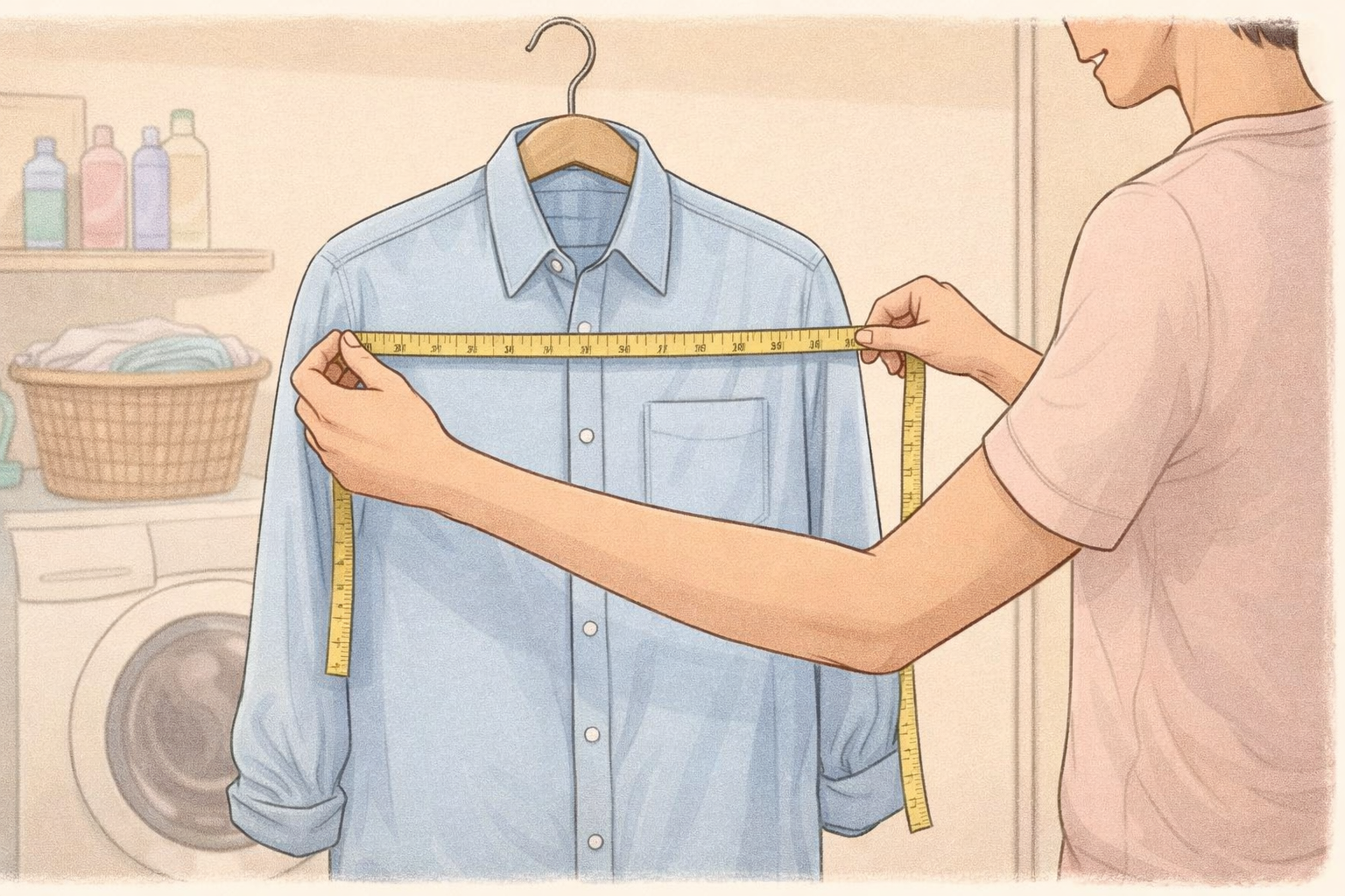 Person measuring a shirt to ensure correct shrinkage size.