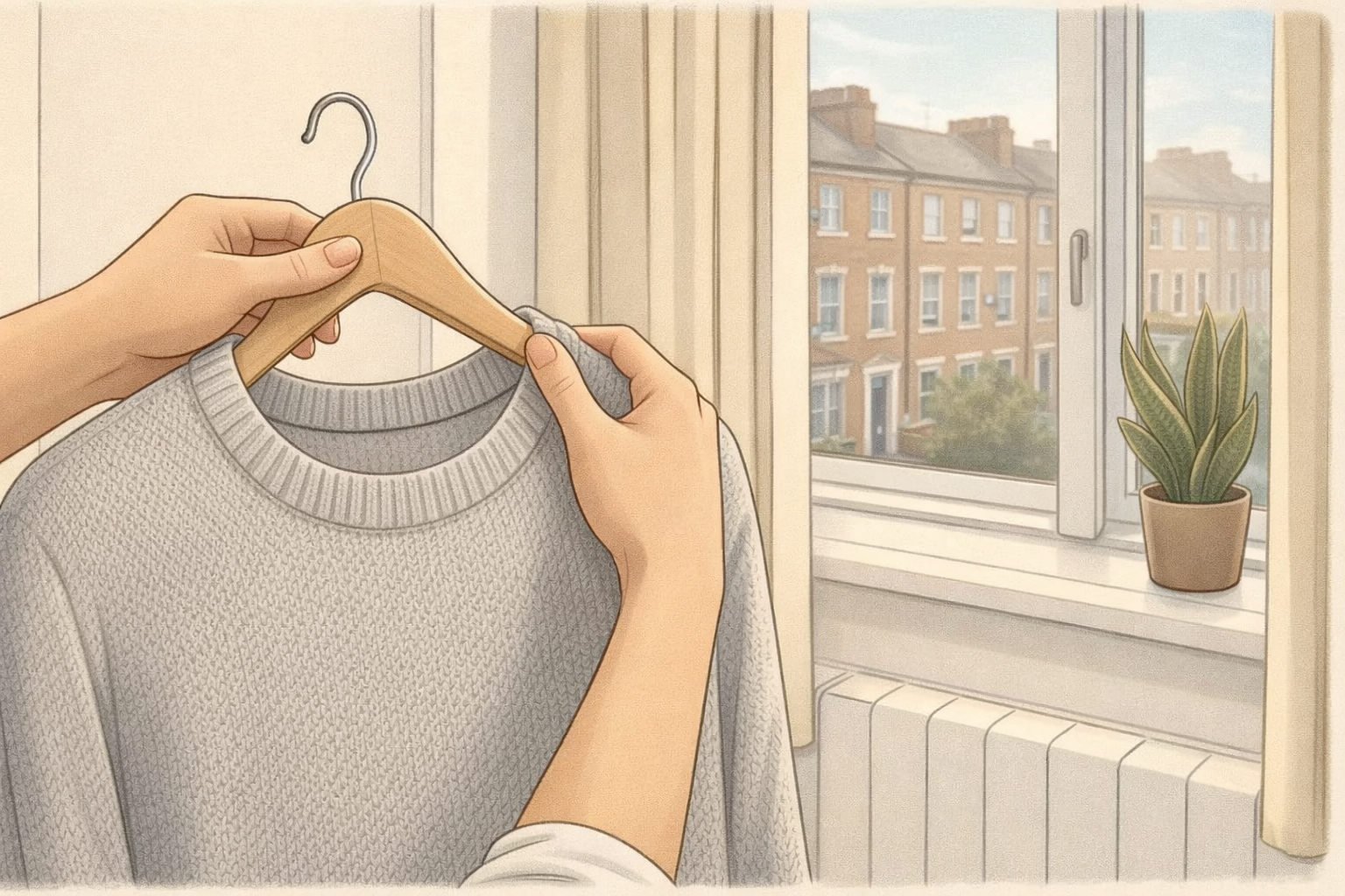 Hanging knitwear by an open window to shift cooking smells clothes gently