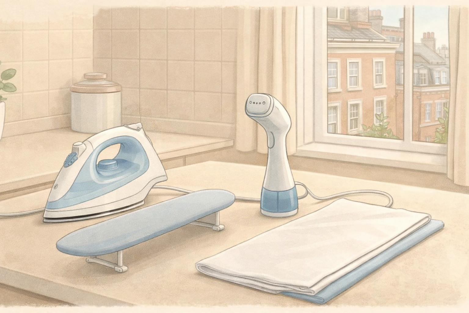 Steam iron and handheld steamer side by side for steam iron vs steamer comparison