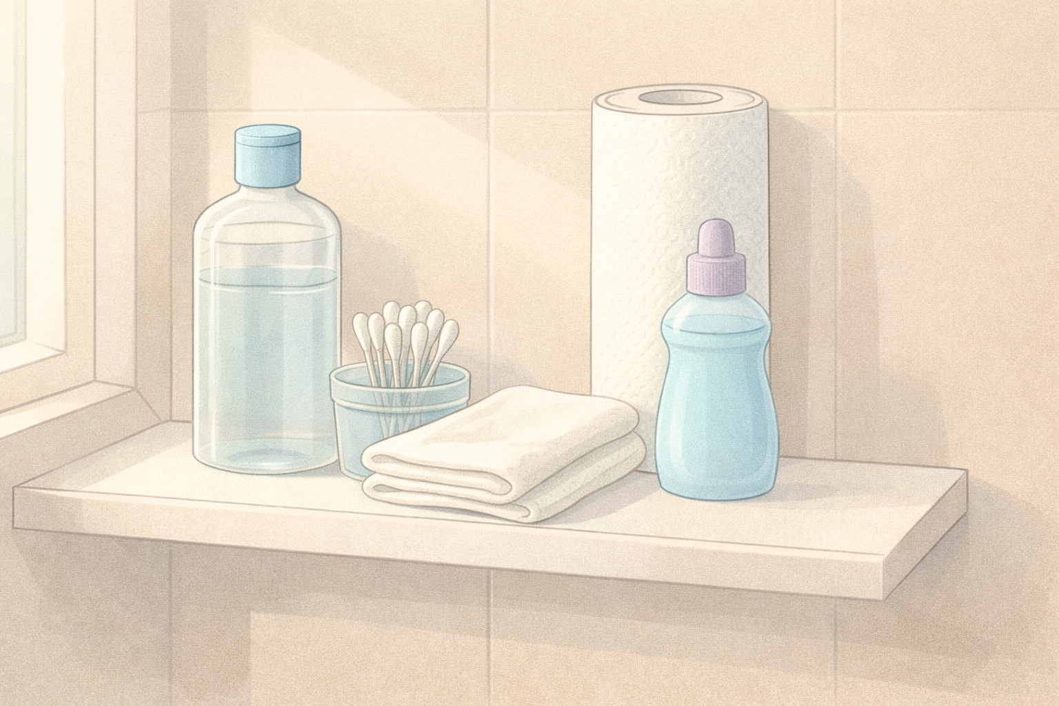Compact home kit to remove ink stains with alcohol, buds, and cloth.