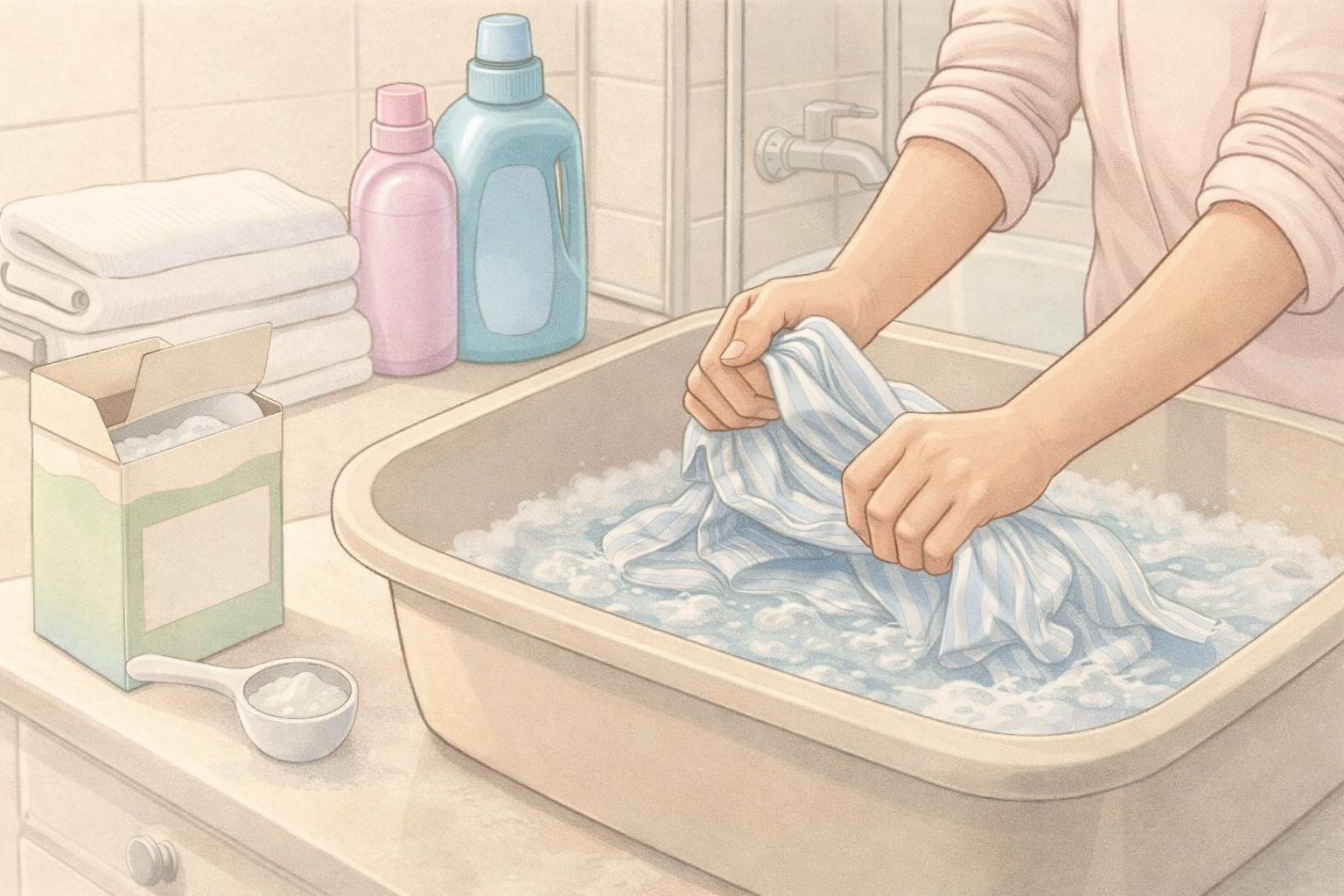 Soaking a shirt with bicarbonate to remove food odours from fabric