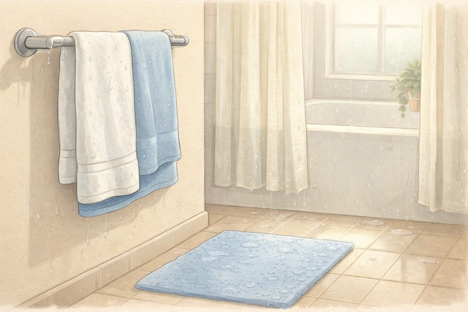 Waxy towel texture showing fabric softener residue and reduced absorbency after washing