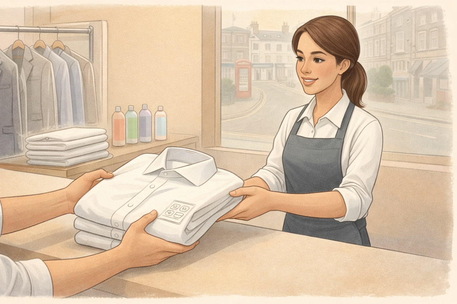 Customer handing in a white shirt for professional sweat stains treatment