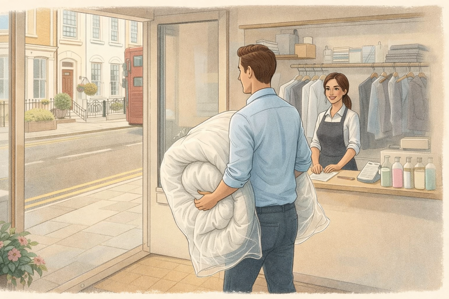 Household items drop-off showing how dry cleaning prices vary by size