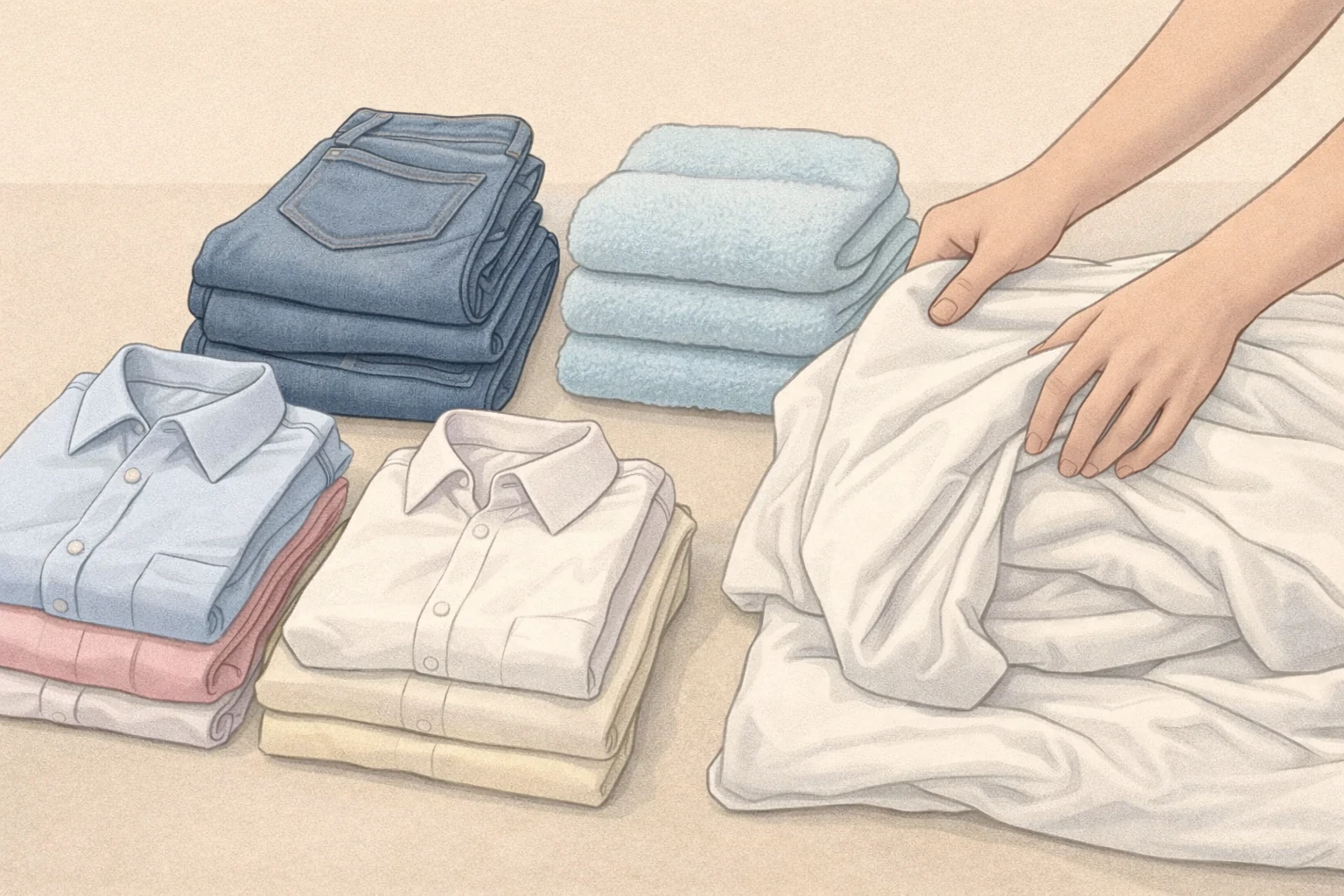 Sorting shirts, jeans, towels, and bedding to estimate load weight at home